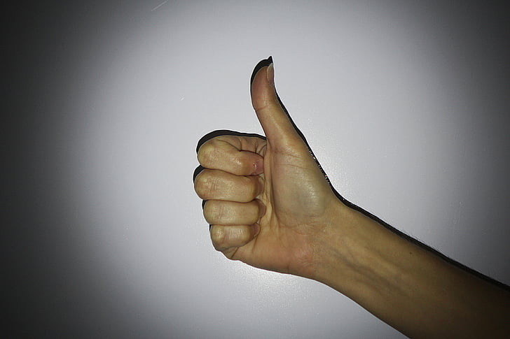 hånd, finger, en, tommelfinger, thumbs op