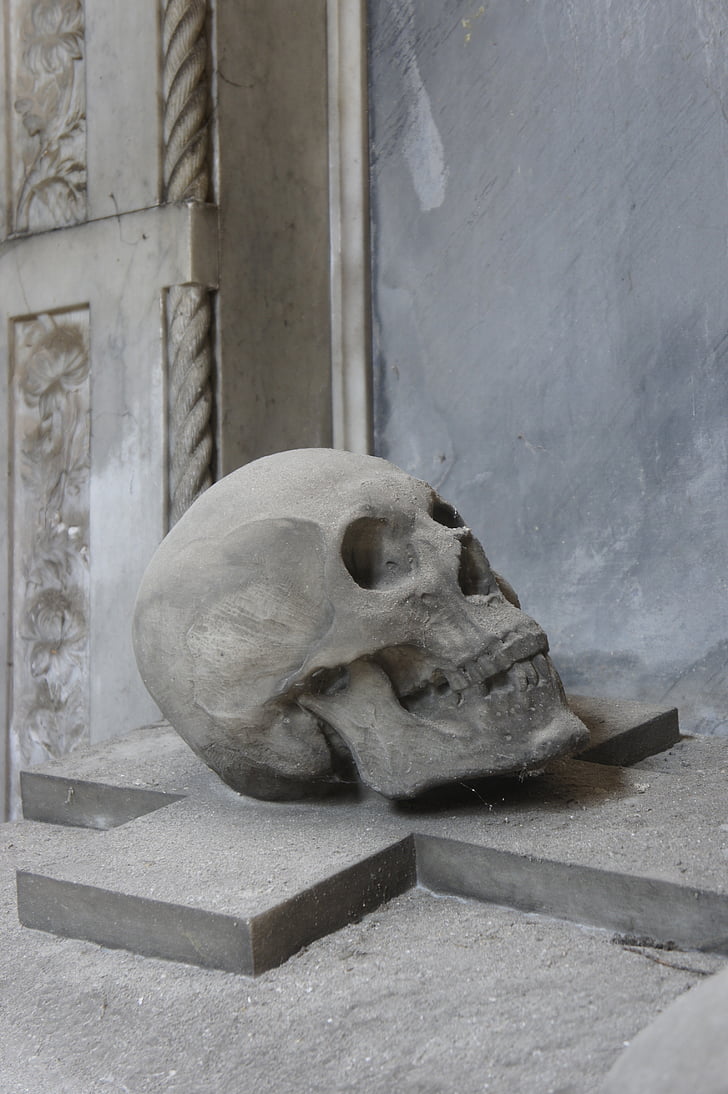 crâne, sculpture, Pierre, cimetière, mortel, Figure, statue de