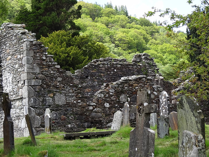 temető, ír, kereszt, kő, régi, Írország, temető