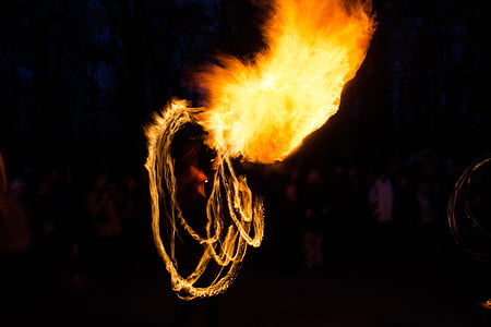 fire show, flame, evening