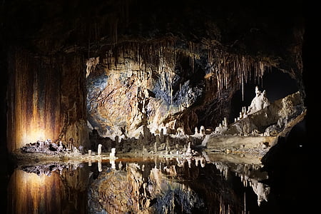 feengrotten, Saalfeld, gua, tambang, refleksi, stalaktit, tidak ada orang