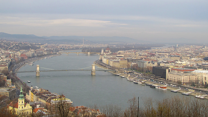 Будапешт, Угорщина, місто, міст, небо, хмари, Міські