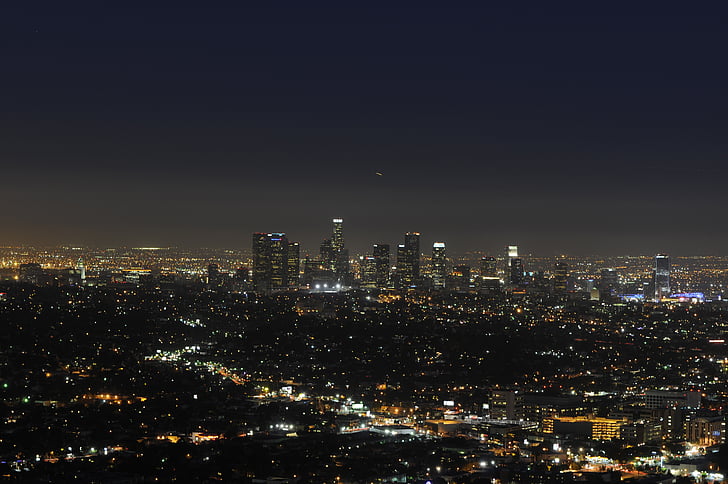 City, Los angeles, nocturna, lumini, peisaj, linia orizontului, The