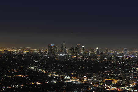 市, ロサンゼルス, ノクターン, ライト, 風景, 水平線, 、