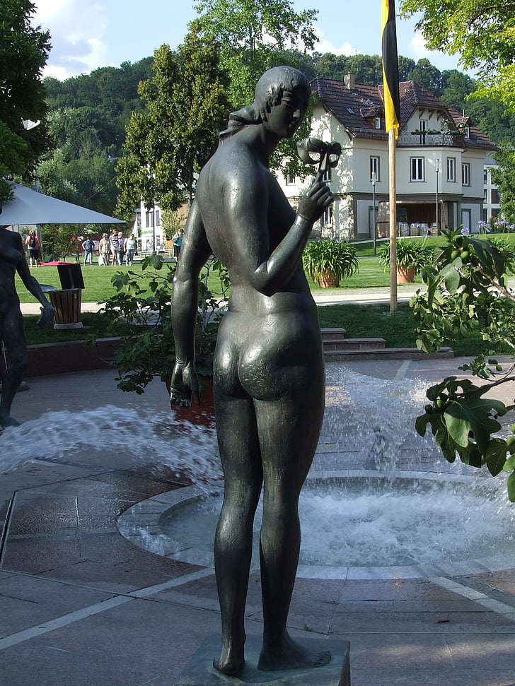 фигура, жена, фонтан, Статуята, бронзова статуя