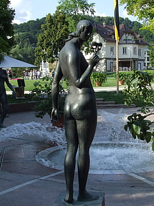 Abbildung, Frau, Brunnen, Statue, Bronze-statue