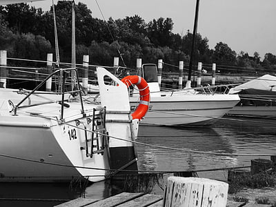 zwart-wit, boot, Porto, zee, reddingsboei