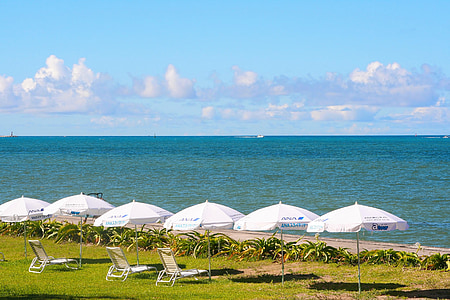mare, verde smeraldo, bianco, parasole, Costa, Resort, barriere coralline