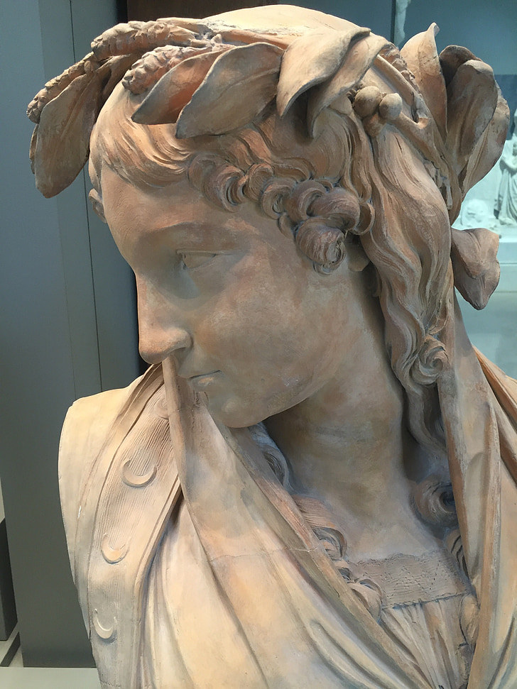 Statua, busto, donna, giovani, Museo, in cotto, Louvre