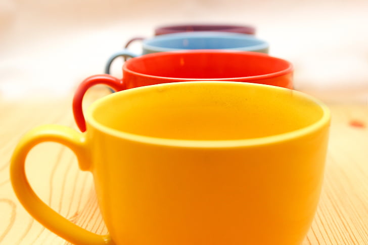 Cup, glas, färg, tabell, trä, träbord, röd