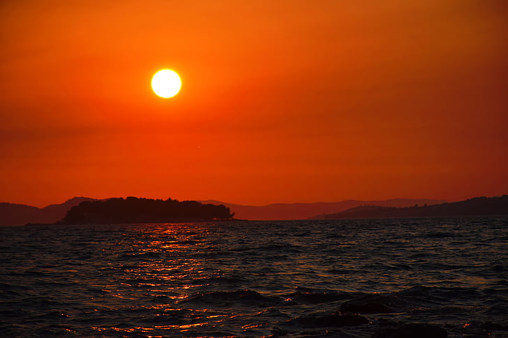 západ slnka, Chorvátsko, letné, more, Adriatic, Dovolenka, pobrežie