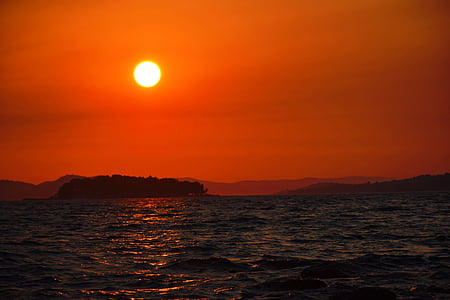 Захід сонця, Хорватія, літо, море, Адріатичного, відпочинок, узбережжя