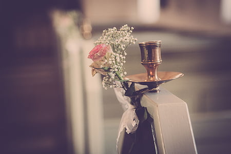 花, 绽放, 婚礼, 蜡烛, 持有人, 烛台, 教会