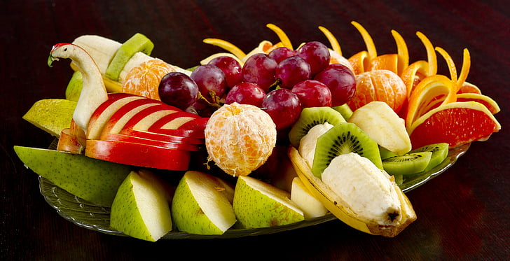 храна, плодове, лято, ябълки, цитрусови плодове, грозде, вкусни