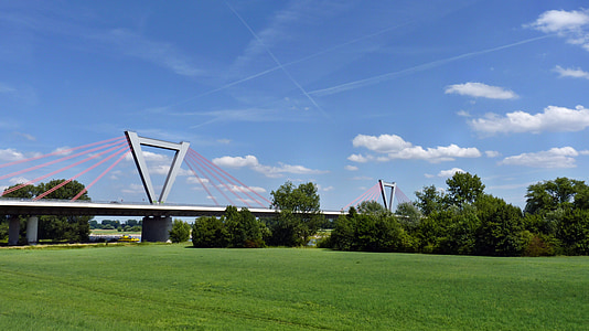 Rheinbrücke, senderismo, paisaje, verde, edificio, Rin, azul
