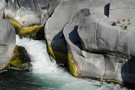 cascata, roccia, fiume, acque