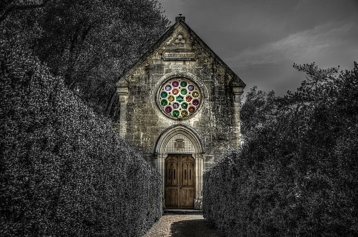 spooky, kirke, Frankrig, Dordogne, Photoshop, rejse, mørk
