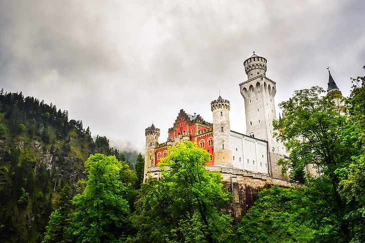 schwangau, germany, castle, fortress, sky, clouds, landscape