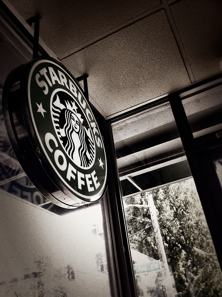 Starbucks, humør, kaffe, logo, inngangen, kafé