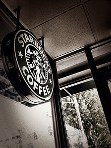 Starbucks, noskaņojums, kafijas, logo, ieeja, Kafejnīca