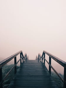 Ponte di legno, nebbioso, Ponte, nebbia, all'aperto, percorso, nebbia