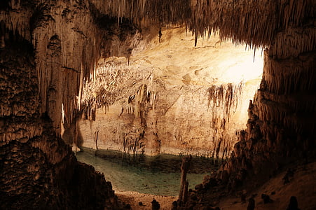 cave, river, stalactite, stalagmite, underground, water, speleology