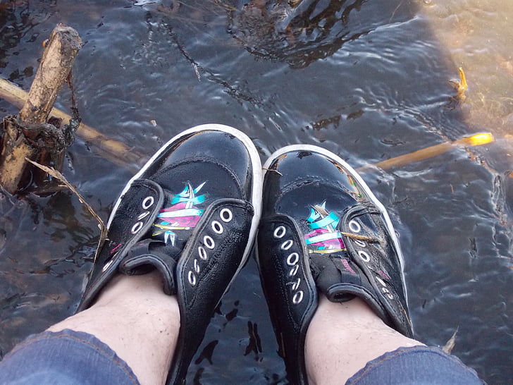 cipő, nedves, víz, lábak, kültéri, láb