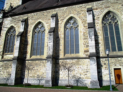 Principauté de liechtenstein, Église de st fontaine, architecture, façade, fenêtre de, Vaduz