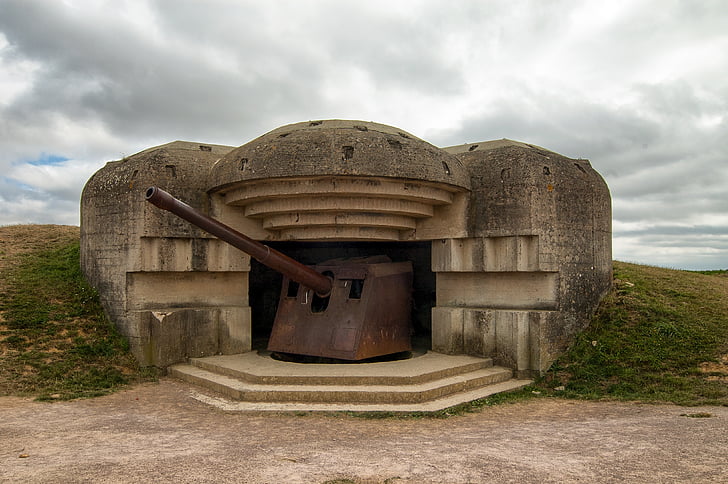 d-Day, Longues-sur-mer, Atlantic vägg, Normandie, Frankrike, Cannon, batteri