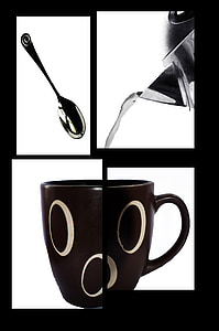 コーヒー, ドリンク, 紅茶, 熱い鍋, 水, ポット, スプーン