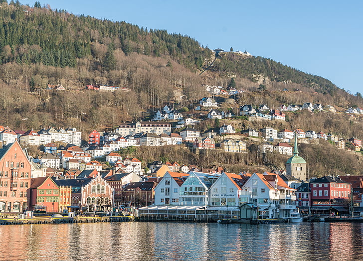 Bergen, Norveška, arhitektura, pristanišča, vode, iz, Skandinaviji