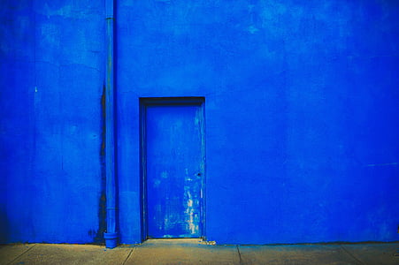 blå, betong, väggen, dörr, vägg - byggnaden har, arkitektur, gamla