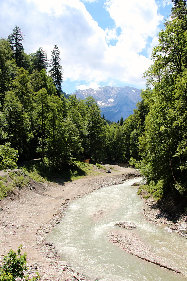 Río, Alpine, de la curva, montañas, agua, naturaleza, paisaje
