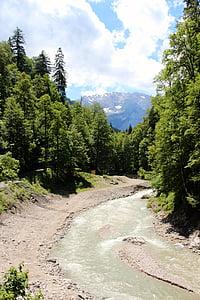 река, алпийски, завой, планини, вода, природата, пейзаж