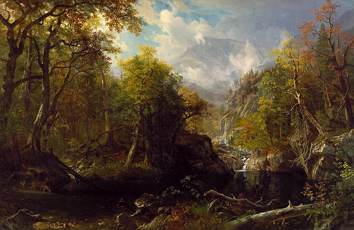 Albert bierstadt, landschap, kunst, artistieke, schilderij, olieverf op doek, hemel