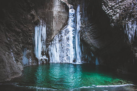 grøn, hvid, kroppen, vand, brun, Mountain, Cave