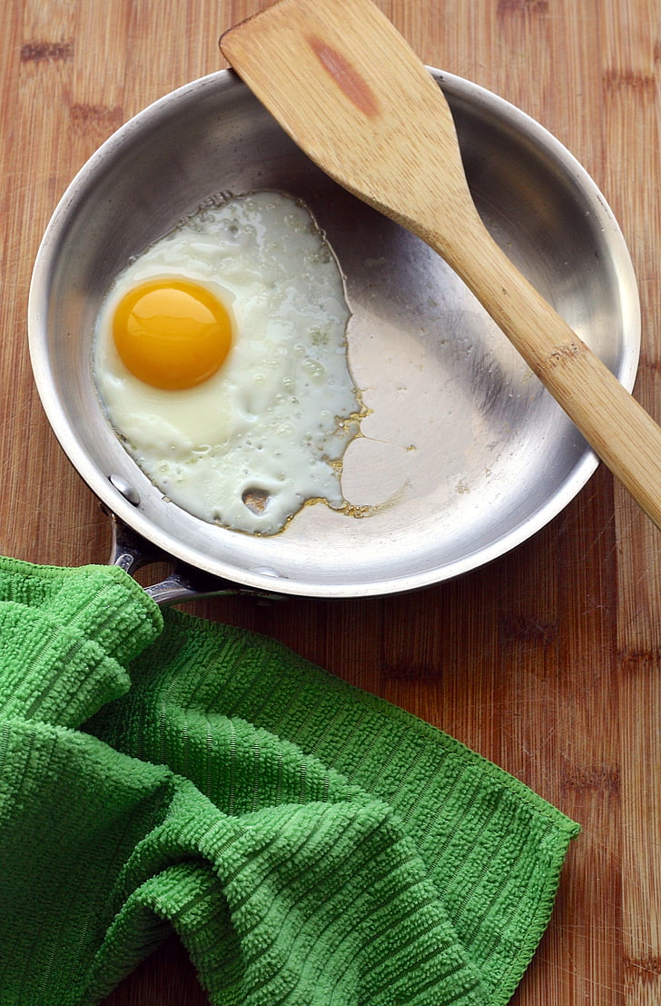 olas, cepts, saulaino pusi uz augšu, kastrolītis, lāpstiņu, pārtika, Brokastis