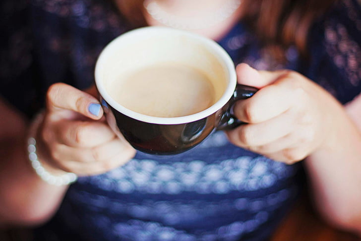 blur, reggeli, koffein, cappuccino, közeli kép:, kávé, csésze kávé