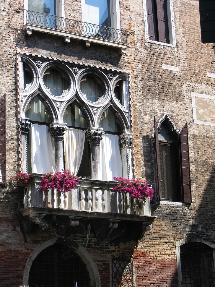 Venecija, balkonas, langas, Architektūra, Italija, Italų, kelionės