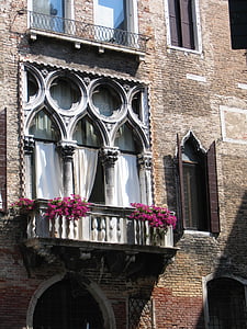 Venedig, balkong, fönster, arkitektur, Italien, Italienska, resor