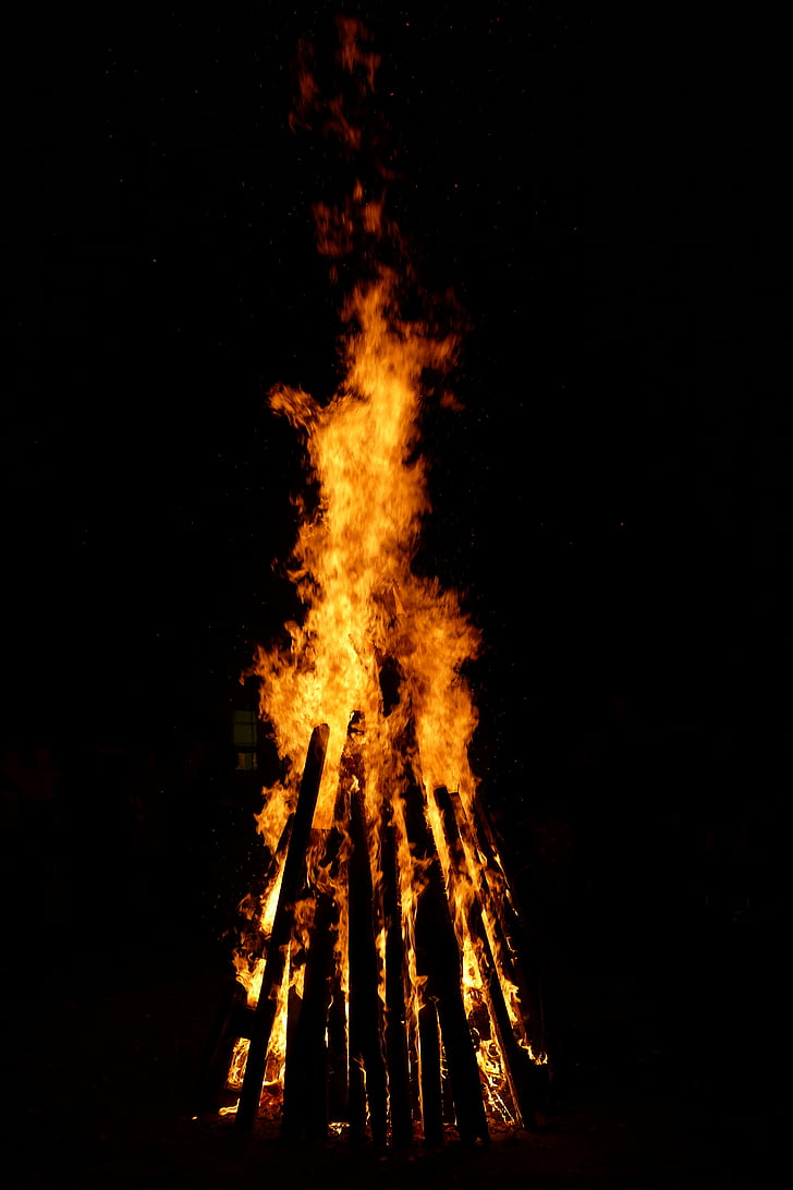 eld, Flame, trä, bränna, trä brand, varumärke, natt