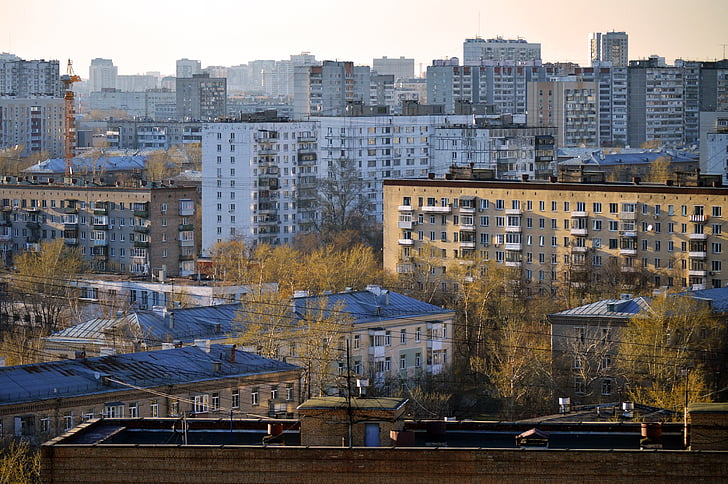 Mosca, Russia, sui tetti, Sovietica, architettura, città, paesaggio urbano