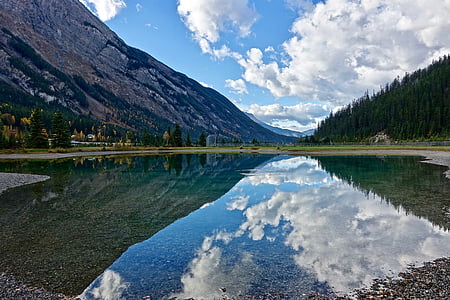 отражение, озеро, горы, пейзаж, мирных, живописные, зеркало