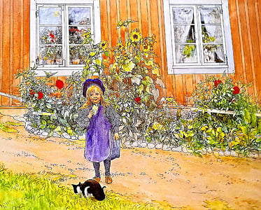 Kunst, Malerei, Mädchen mit Butterbrot, Bildausschnitt, Aquarell, Künstler Carl Larsson, Schweden