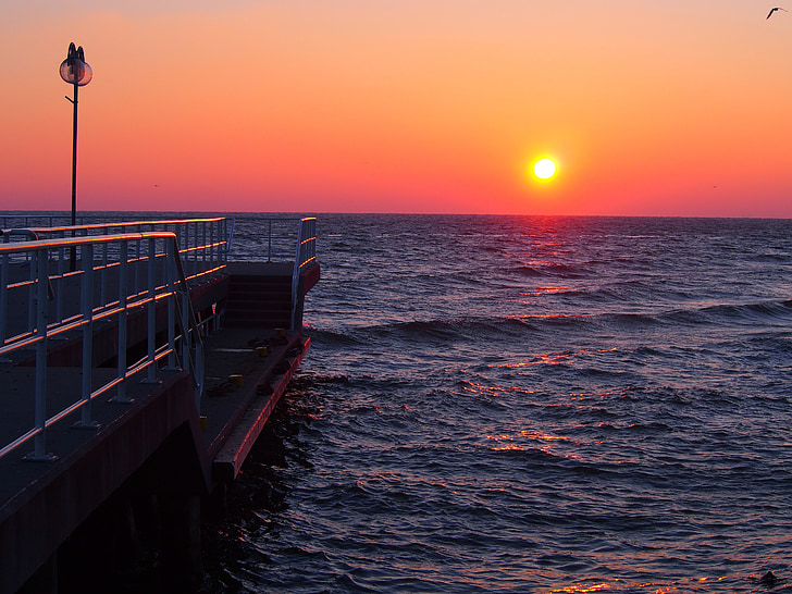 solopgang, morgen, Ocean, havet, vand, Pier, Dock