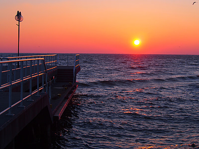 พระอาทิตย์ขึ้น, ตอนเช้า, โอเชี่ยน, ทะเล, น้ำ, ท่าเรือ, แท่นวาง