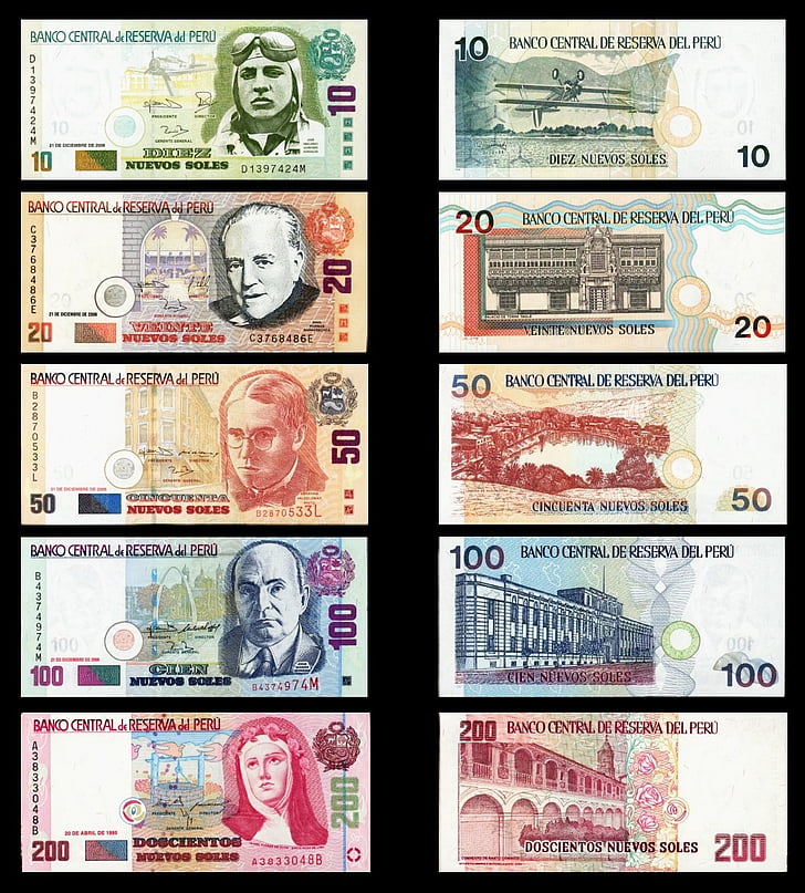 notas, Peru, dinheiro, moeda, Nota, das finanças, troca
