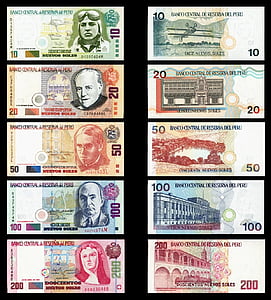 notas, Peru, dinheiro, moeda, Nota, das finanças, troca