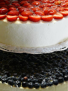 tarte aux fraise, gâteau aux fraises, fraises, crème, tarte aux myrtilles, gâteau aux bleuets, bleuets