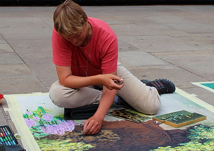 artists, street painting, painting, image, paint, chalk, patience